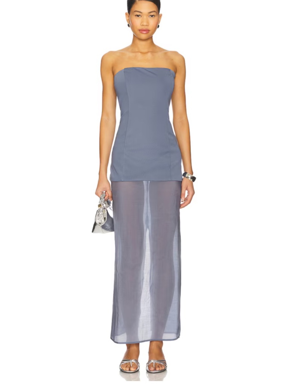 Strapless Sheer Maxi Dress in periwinkle